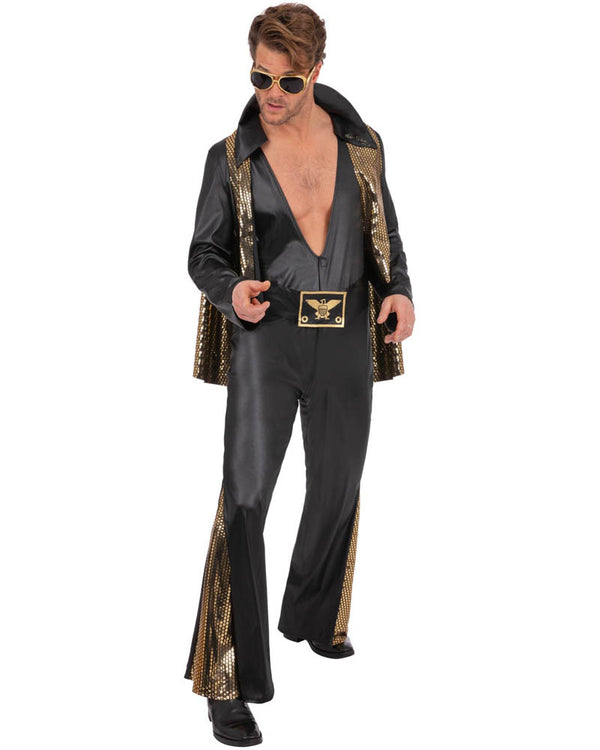 Elvis Black Jumpsuit Mens Costume