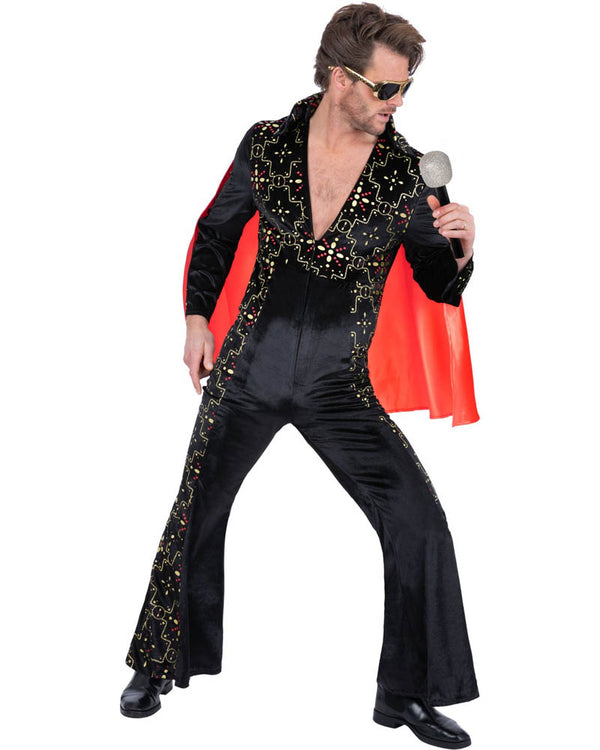 Elvis Black Rhinestone Mens Costume