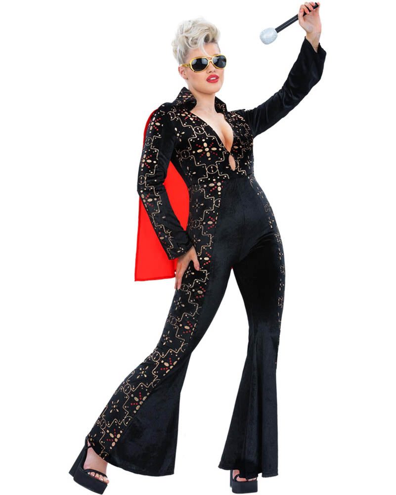 Elvis Black Rhinestone Womens Costume