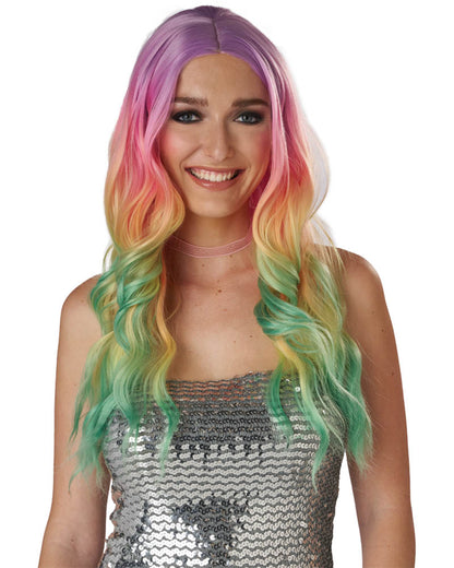 Enchanting Long Waves Rainbow Wig