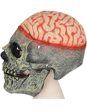 Exposed Brain Skull with Moving Mouth Latex Mask