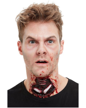 Man with a bloody neck wound on a white background