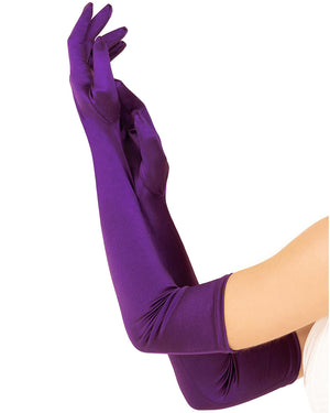 Extra Long Purple Satin Gloves