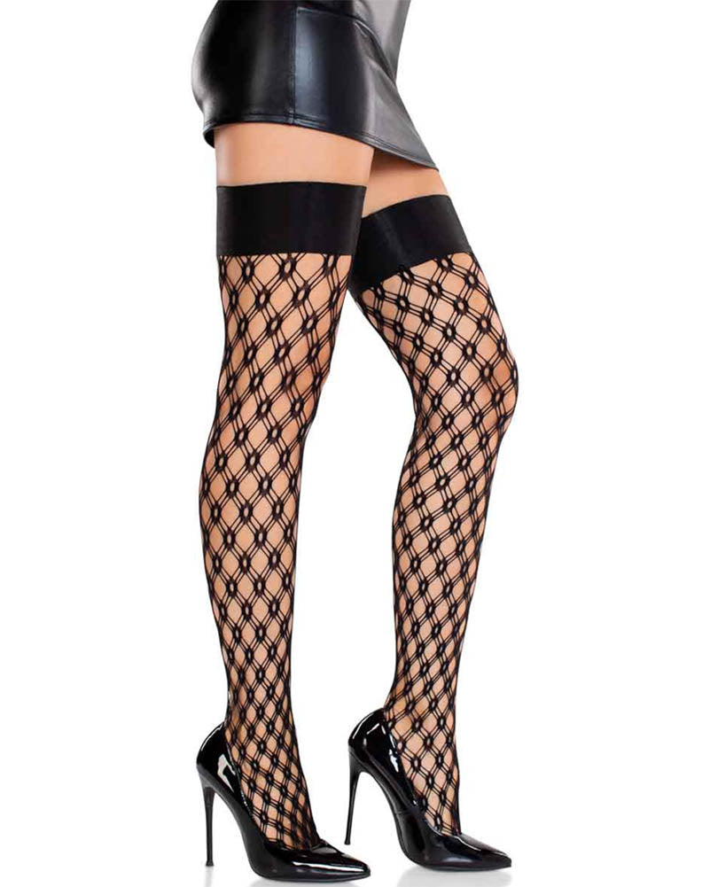 Eyelet Net Thigh Highs with Satin Elastic Top