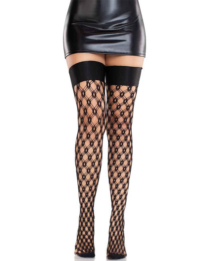 Eyelet Net Thigh Highs with Satin Elastic Top