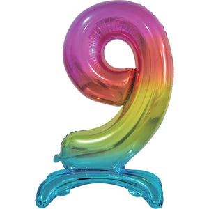 Large Number 9 Standing Rainbow Foil Balloon