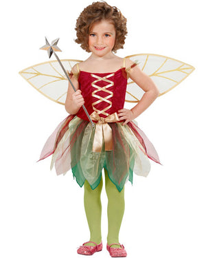Child in a fairy costume with wings and wand on a white background