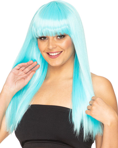 Fashion Deluxe Soft Teal Long Wig