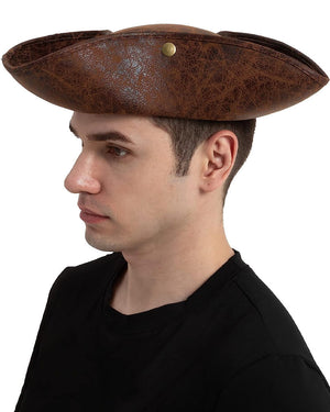 Faux Leather Colonial Tricorn Pirate Hat