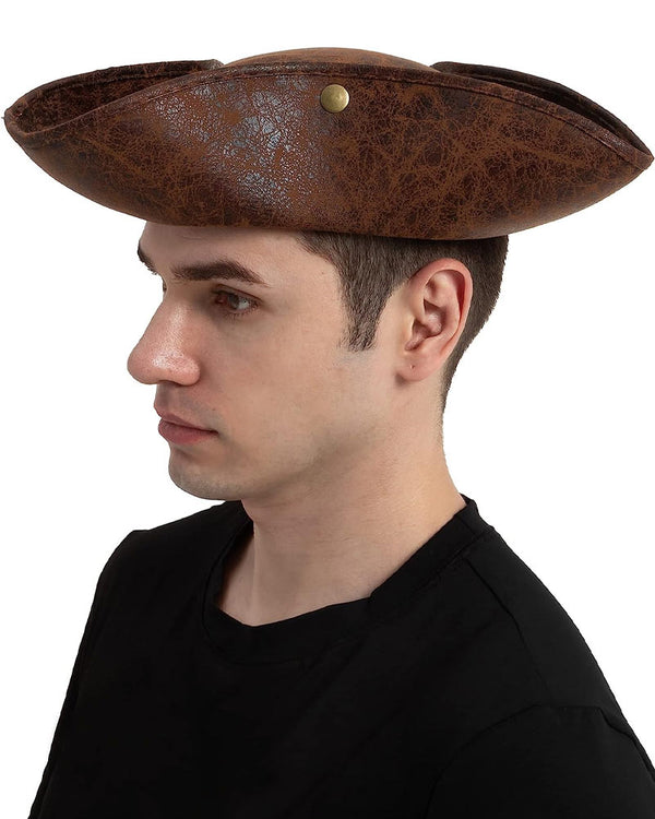 Faux Leather Colonial Tricorn Pirate Hat