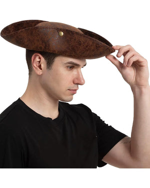 Faux Leather Colonial Tricorn Pirate Hat