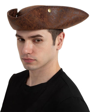 Faux Leather Colonial Tricorn Pirate Hat