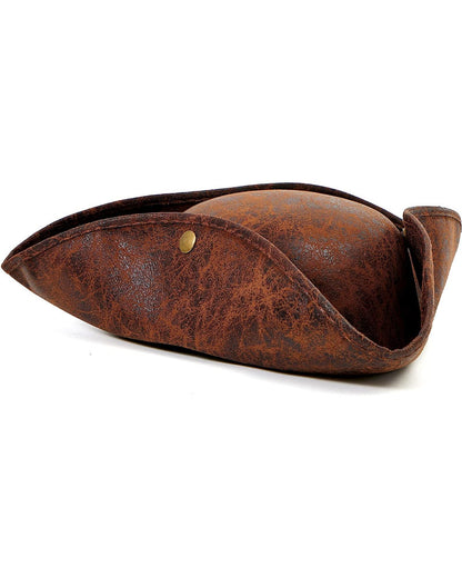 Faux Leather Colonial Tricorn Pirate Hat