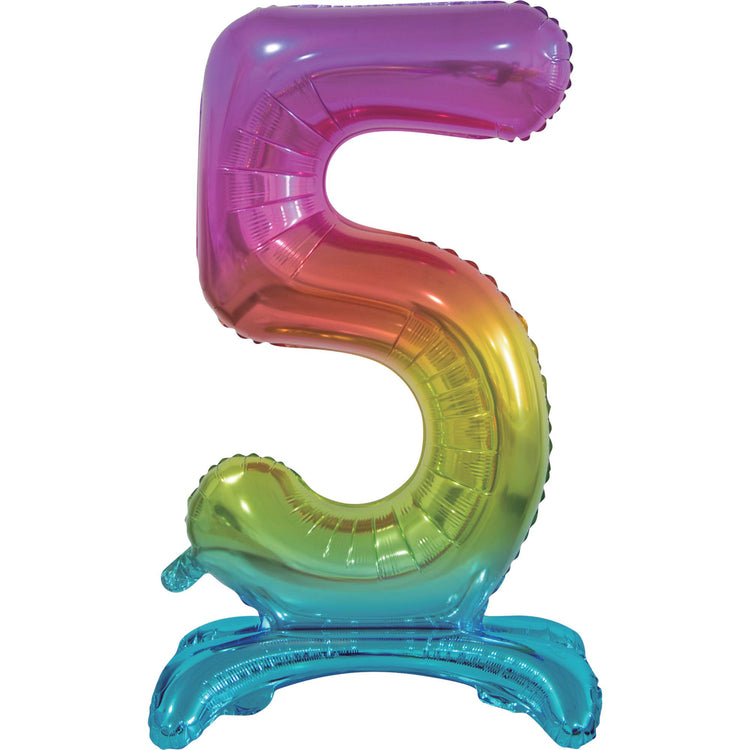 Large Number 5 Standing Rainbow Foil Balloon