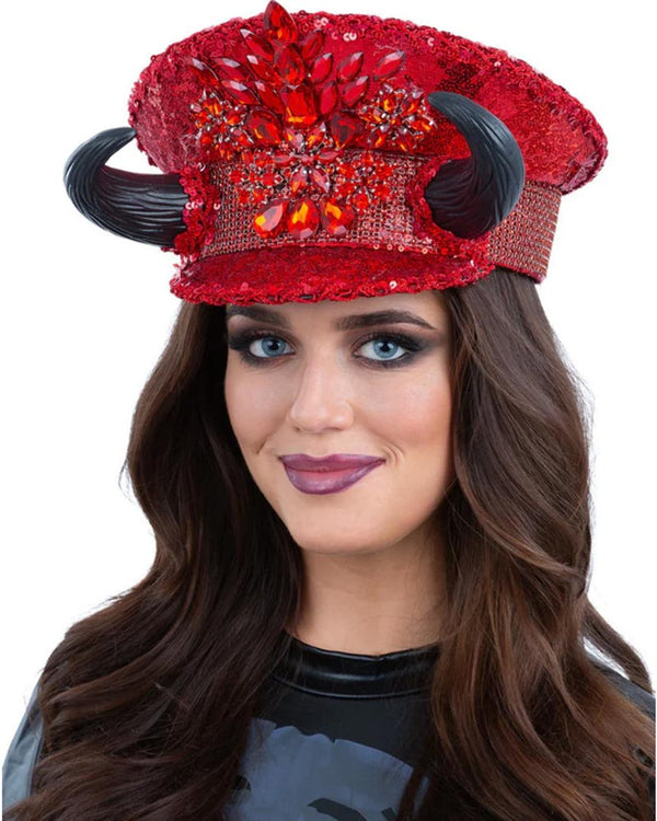 Fever Devil Red Sequin Deluxe Captains Hat