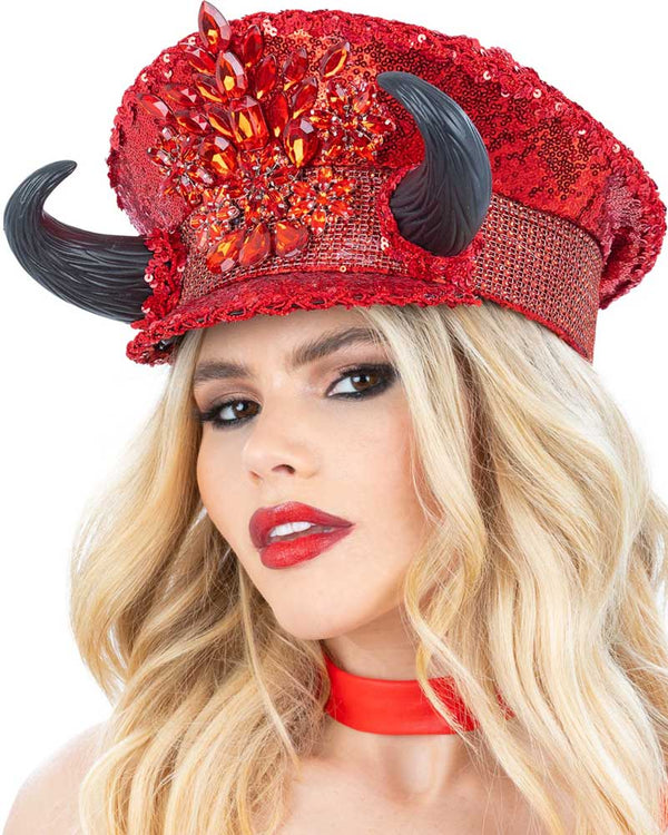 Fever Devil Red Sequin Deluxe Captains Hat
