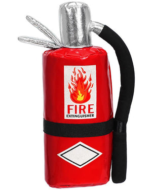 Red fire extinguisher-shaped toy with flame symbol on a white background