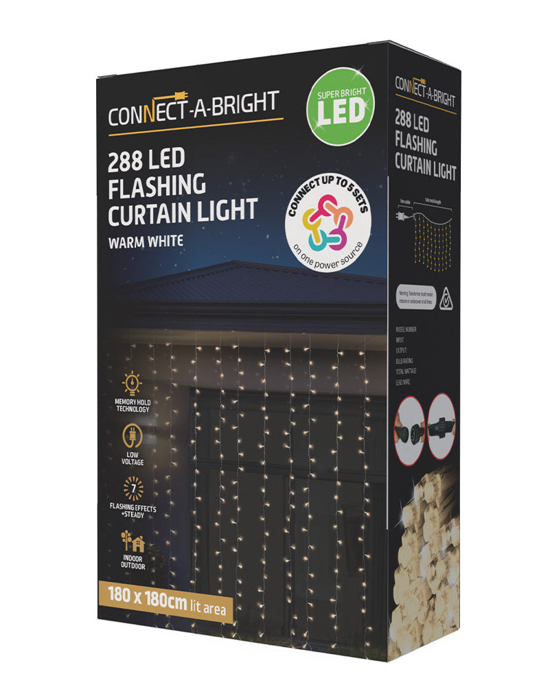 Flash Connectable Warm LED Curtain 1.8m