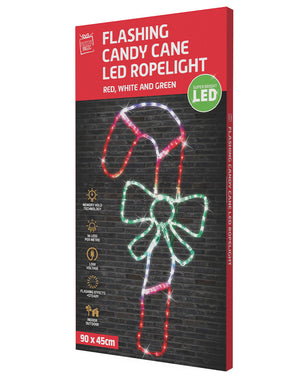 Flash Ropelight Christmas LED Candy Cane With Bow 90cm