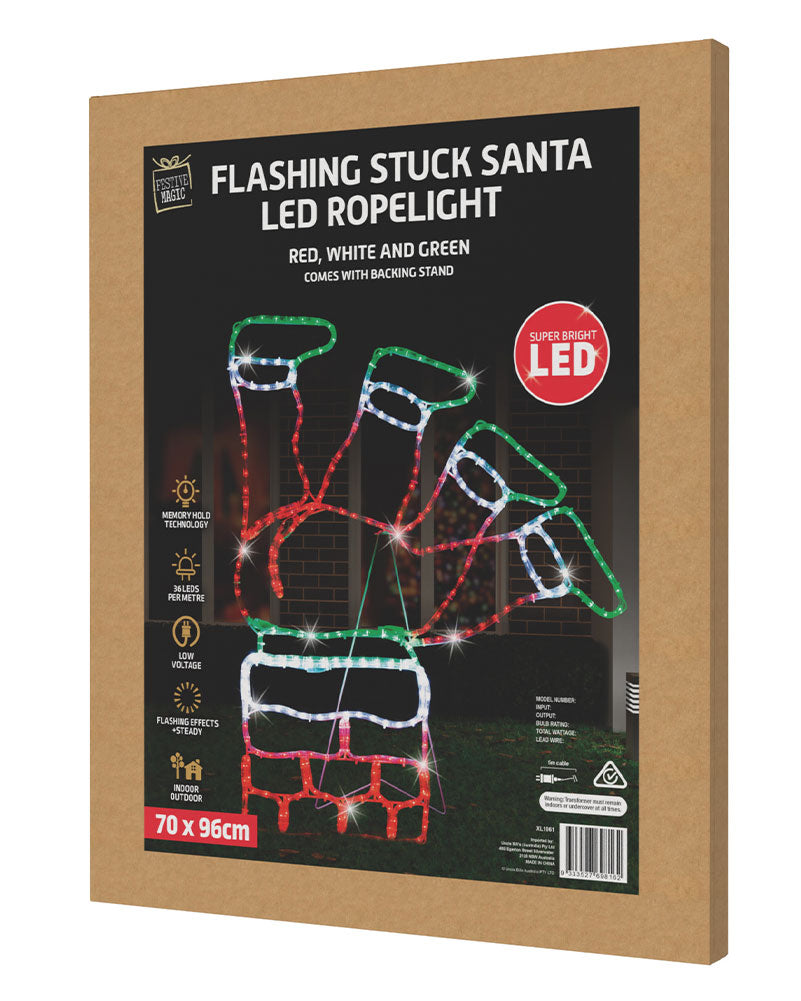 Flash Ropelight Christmas LED Santa Stuck In Chimney