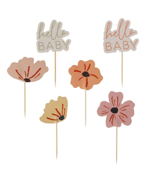 Floral Baby Cupcake Toppers Pack of 12