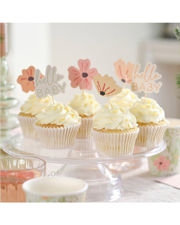 Floral Baby Cupcake Toppers Pack of 12