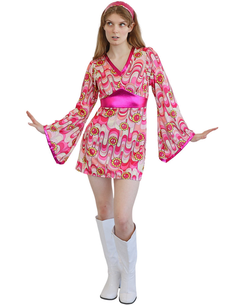 60s Flower Power Dress Womens Costume