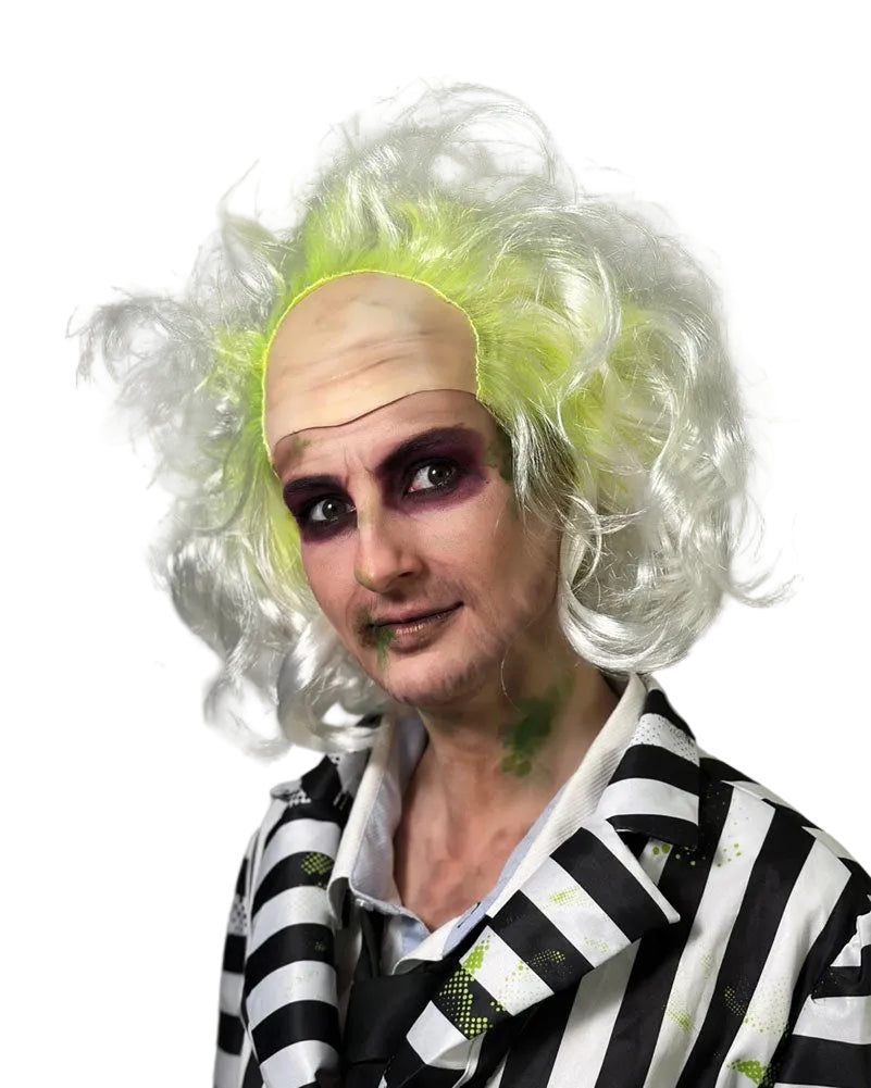 Freaky Beetle Spirit White and Green Curly Wig