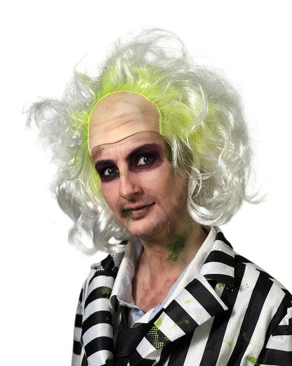 Freaky Beetle Spirit White and Green Curly Wig