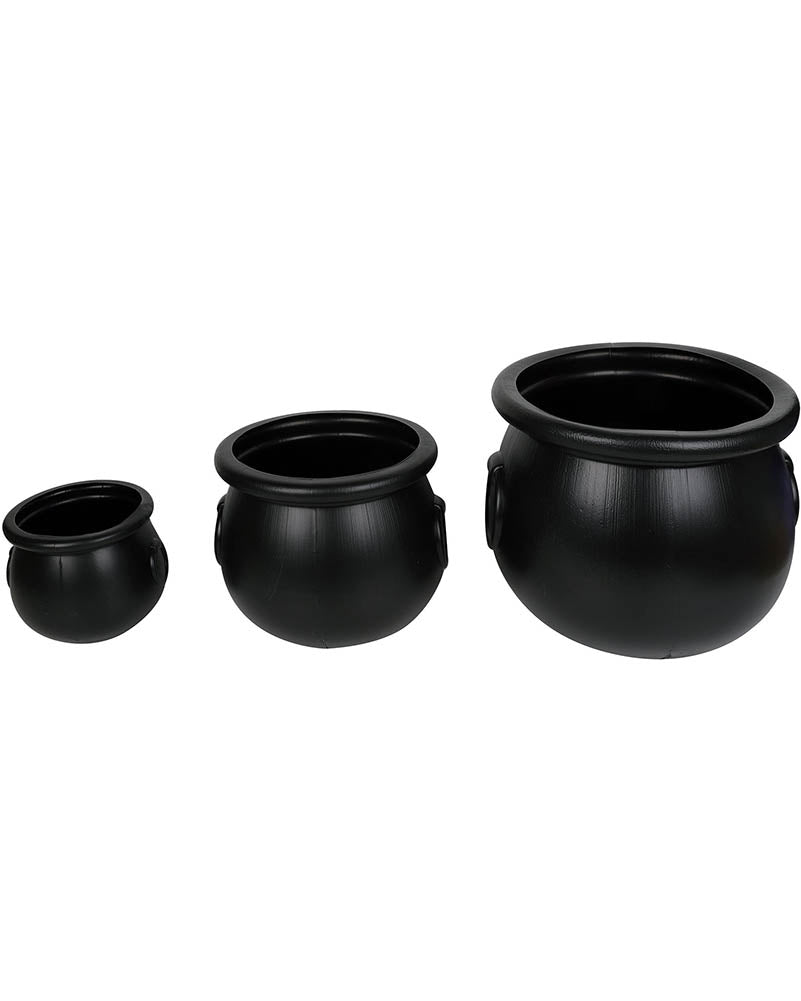 Fright Night Black Plastic Cauldron Pack of 3 For Halloween