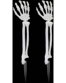 Glow in the Dark Skeleton Hand Stakes 35cm Pack of 2 For Halloween