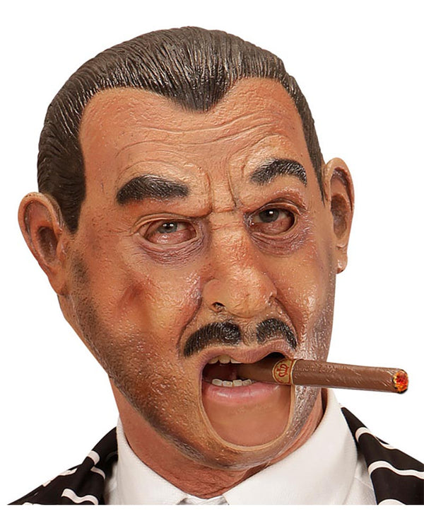 Mask with a person's face and a cigar, on a white background