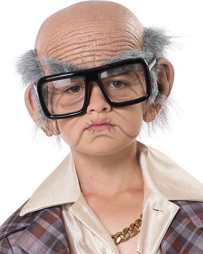 Garry Old Cue Ball Child Bald Cap and Novelty Glasses Set