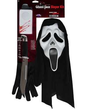 Ghost Face Deluxe Mask with Hood Gloves Knife and Voice Changer Set