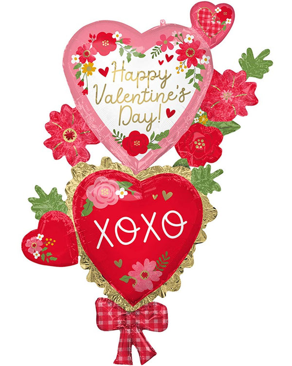 Giant Multi-Balloon Happy Valentines Day Floral and XOXO 1.5m Giant Foil Balloon