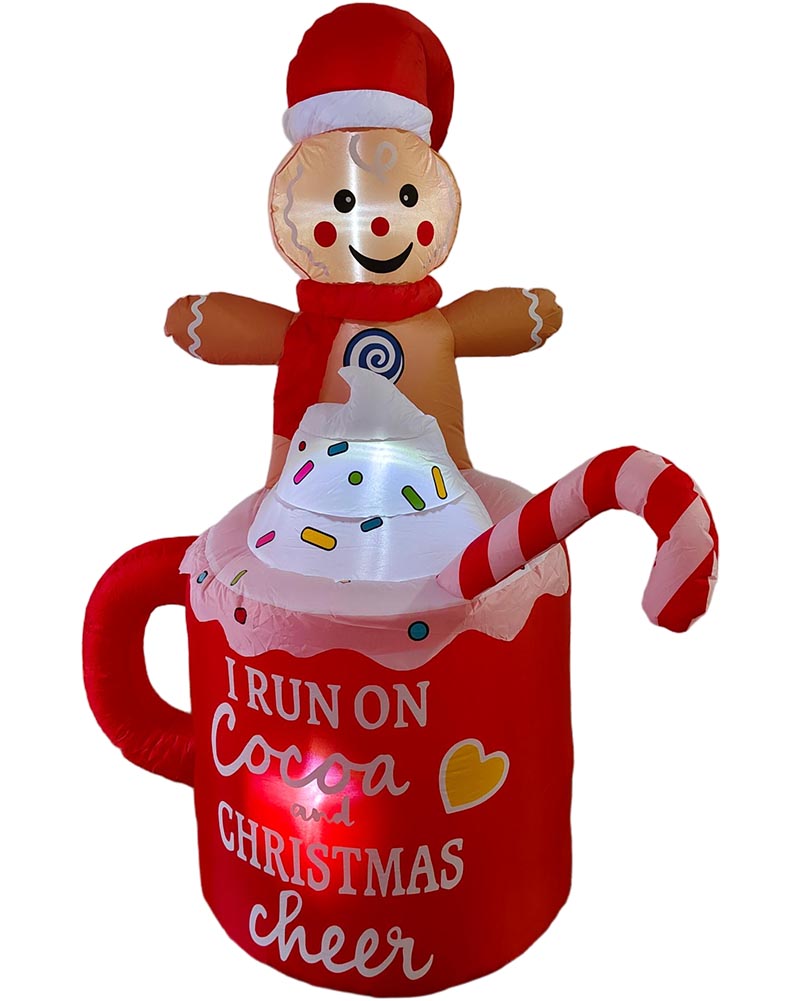 Gingerbread Man Cocoa Mug Christmas Lawn Inflatable 1.8m