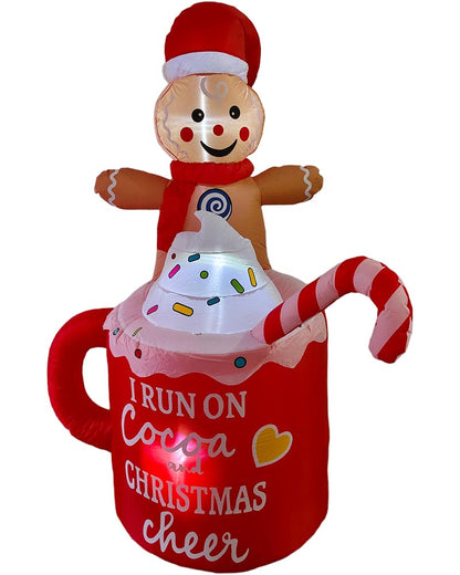 Gingerbread Man Cocoa Mug Christmas Lawn Inflatable 1.8m