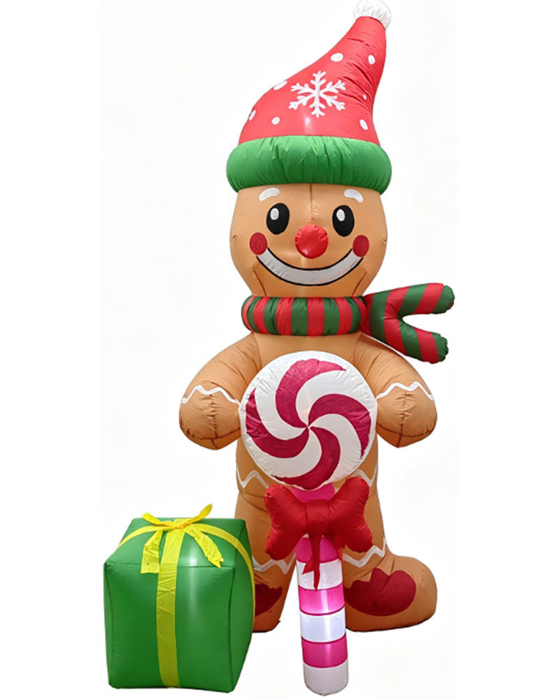 Gingerbread Man with Gift Christmas Lawn Inflatable 2.4m