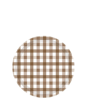 Gingham Teddy Brown 17cm Paper Plates Pack of 8