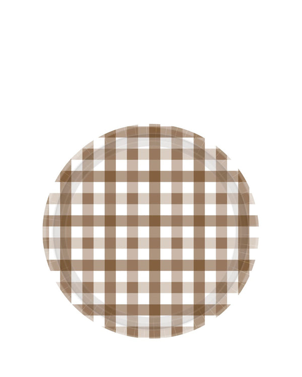 Gingham Teddy Brown 17cm Paper Plates Pack of 8