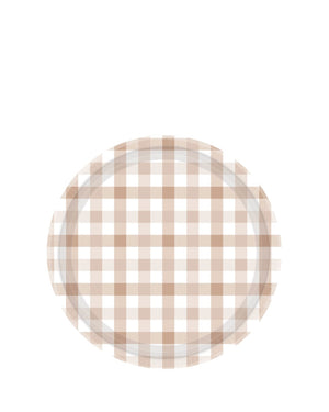 Gingham White Sand 17cm Paper Plates Pack of 8