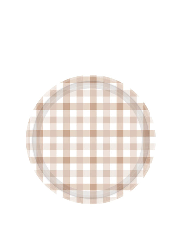 Gingham White Sand 17cm Paper Plates Pack of 8
