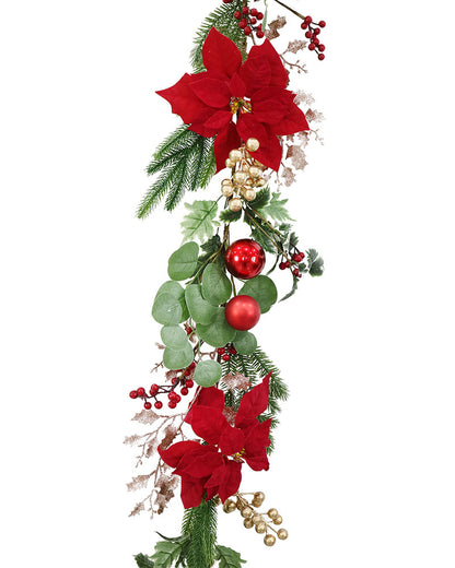 Glitter Floral and Foliage Christmas Garland 1.6m