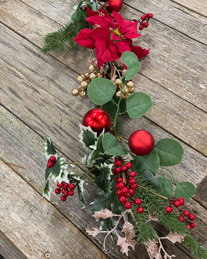 Glitter Floral and Foliage Christmas Garland 1.6m