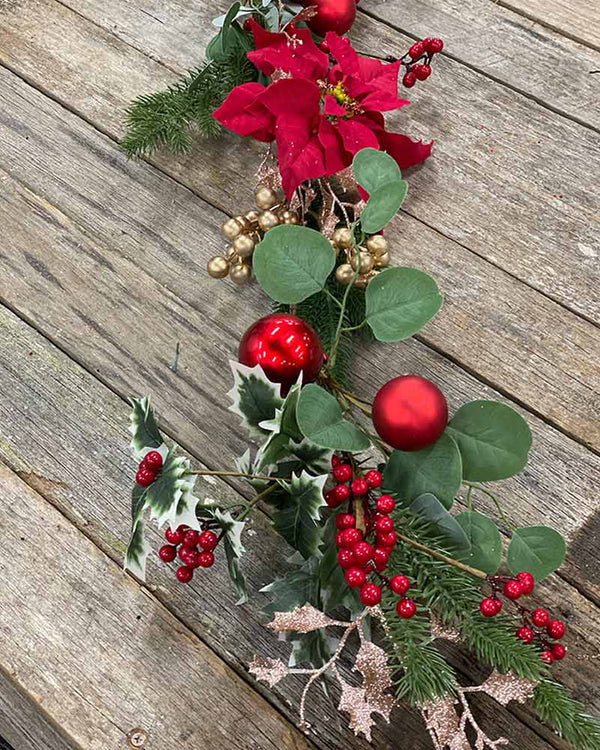 Glitter Floral and Foliage Christmas Garland 1.6m