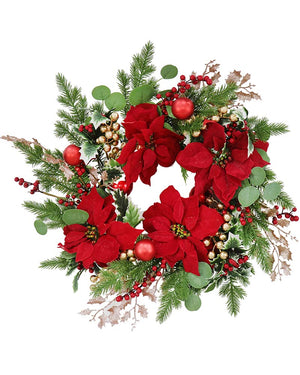 Glitter Floral and Foliage Christmas Wreath 55cm