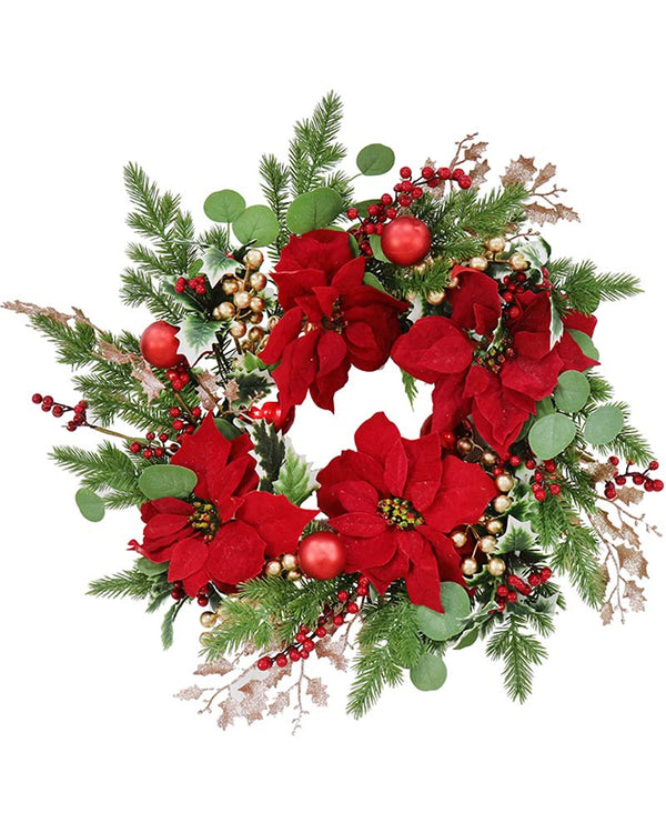 Glitter Floral and Foliage Christmas Wreath 55cm