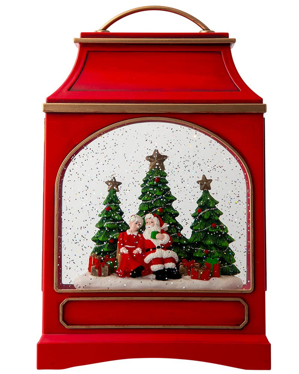 Mr And Mrs Claus Large Lantern Glitter Swirl Christmas Decoration 29cm