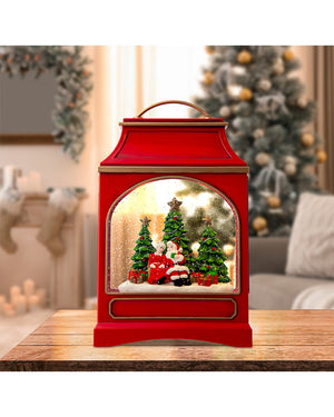 Mr And Mrs Claus Large Lantern Glitter Swirl Christmas Decoration 29cm