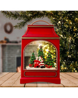 Mr And Mrs Claus Large Lantern Glitter Swirl Christmas Decoration 29cm